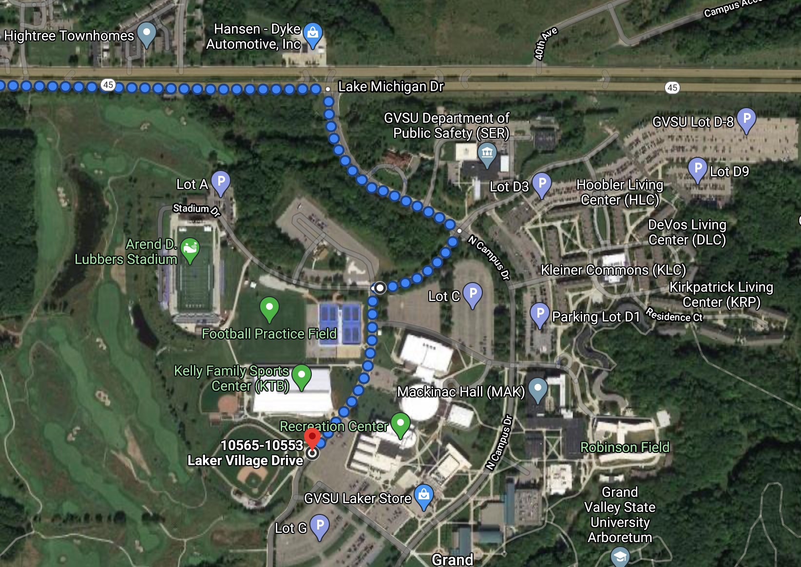 Emergency access route for the GVSU Baseball Field